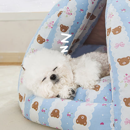 Bow Plush Teepee Style Soft Comfy Cushion House Bed for Small Pet