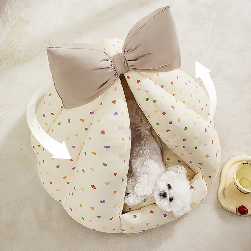Bow Plush Teepee Style Soft Comfy Cushion House Bed for Small Pet