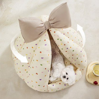 Bow Plush Teepee Style Soft Comfy Cushion House Bed for Small Pet